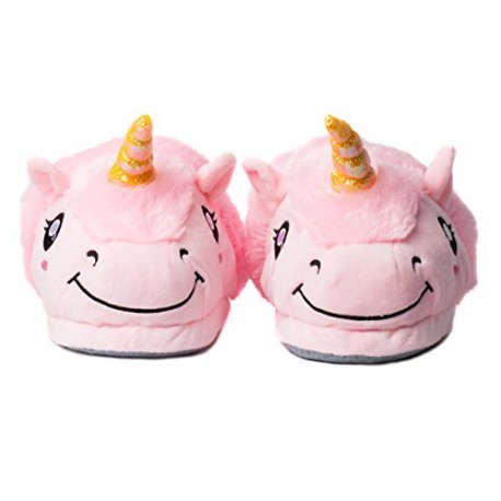 Cute Soft Plush Unicorn Slippers Fleece House Shoes for Winter, Plush Lounge Footwear, Closed Back