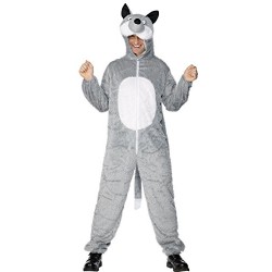 Smiffy's Adult Unisex Wolf Costume, Jumpsuit with Hood, Party Animals, Serious Fun, Size