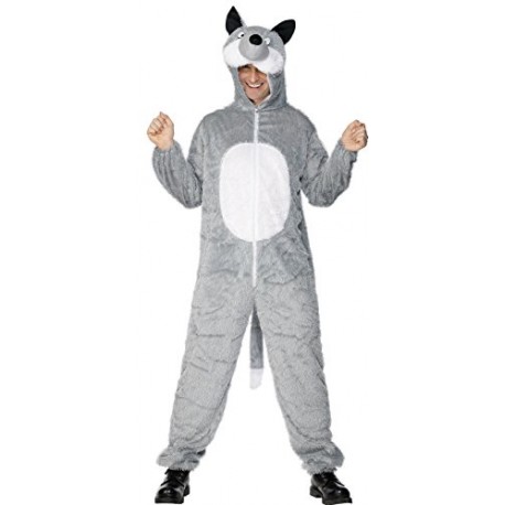 Smiffy's Adult Unisex Wolf Costume, Jumpsuit with Hood, Party Animals, Serious Fun, Size