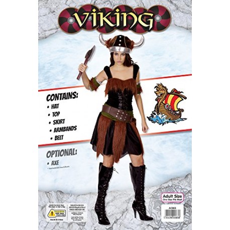 Bristol Novelty AC883 Viking Lady Costume, Brown, Size 10