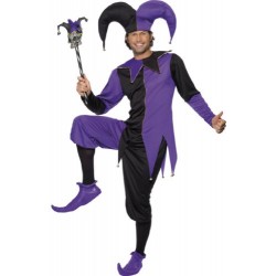 Smiffy's Adult Men's Medieval Jester Costume, Top with Attached Neck Piece, trousers and Hat, Tales of Old England, Serious Fun,