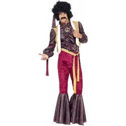 Smiffy's Adult Men's 70's Psychedelic Rocker Costume, flares, top with attached waistcoat and headpiece, 70 Disco, Serious Fun, 
