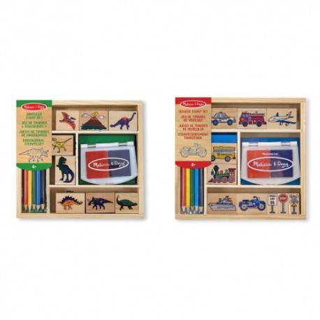 Melissa & Doug Dinosaur Stamp Set & Vehicle Stamp Set Bundle
