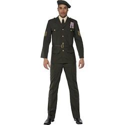Smiffy's Adult men's Wartime Officer Costume, Beret, Tie, trousers, Belt and Jacket, Troops, Serious Fun, Size M, 35334