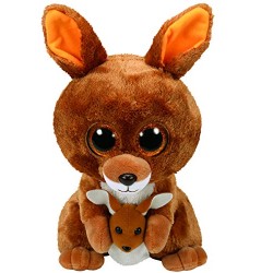 TY 37160 Kipper Soft Toy Kangaroo with Glitter Eyes Glub Push's, Beanie Boo's, 24 cm