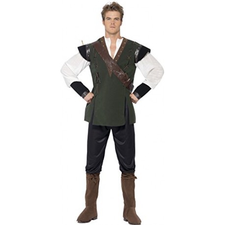 Smiffy's Men's Robin Hood Costume, Pants, Shirt, Belt, Arrow Holder & Boot Covers, Size