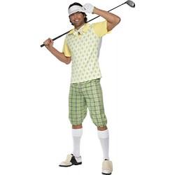Smiffy's Adult Men's Gone Golfing Costume, Visor, Shorts, Top, Bow Tie and Glove, Icons and Idols, Serious Fun, Size M, 33421