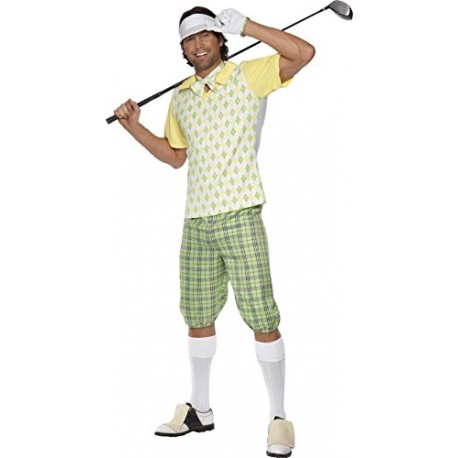 Smiffy's Adult Men's Gone Golfing Costume, Visor, Shorts, Top, Bow Tie and Glove, Icons and Idols, Serious Fun, Size M, 33421