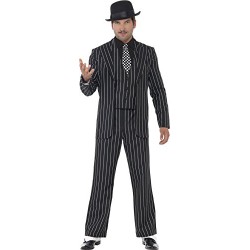 Smiffy's Adult Men's Vintage Gangster Boss Costume, Jacket, Tie, Waistcoat Mock Shirt and Trousers, 20's Razzle Dazzle, Serious 