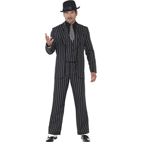 Smiffy's Adult Men's Vintage Gangster Boss Costume, Jacket, Tie, Waistcoat Mock Shirt and Trousers, 20's Razzle Dazzle, Serious 