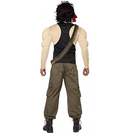 Smiffy's Men's Rambo Costume, Top & Pants, Wig, Scarf, Bullet Belt & Dog Tags, Size
