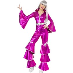 Smiffy's Adult Women's 1970's Dancing Dream Costume, Lace up Jumpsuit, 70 Disco, Serious Fun, Size