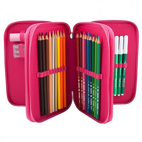Miss Melody Triple&nbsp;Pocket Filled Pencil Case with Horse Head Appliqué Design