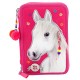 Miss Melody Triple&nbsp;Pocket Filled Pencil Case with Horse Head Appliqué Design