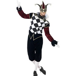 Smiffy's Adult Men's Gothic Venetian Harlequin Costume, Top, trousers and Collar, Carnival of the Damned, Halloween, Size M, 436