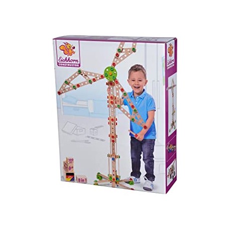 Eichhorn 100039046 Constructor Windmill, Versatile Wooden Toy with 300 Components, 8 Different Constructions for Children 6 Year