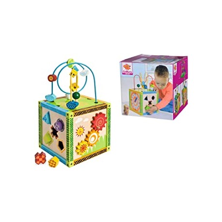 Eichhorn 100002235 Colourful Activity Centre, Motor Skills Cube with Bead Maze, Clock, Motor Skills Game, Spinning Game and 5 Bl