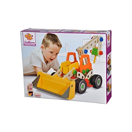Eichhorn 100039057 Constructor Wheel Loader Versatile Wooden Toy, 140 Components, 6 Different Constructions, for Children from 6