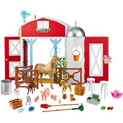 Barbie GJB66 &quot;Fun on the Farm&quot; Horse Farm Playset with Barn, 11 Animals, Great Functions &amp; 15 Pieces, Toy for Chil