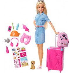 Barbie Dolls Travel Set with Pet, Luggage and Accessories