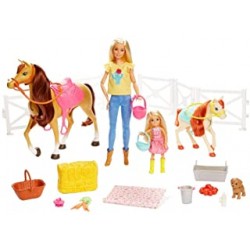 Barbie GLL70 Hugs ‘n’ Horses Play Set with Barbie (Blonde), Chelsea, Horse and Pony, for 3 Years Up, Subject to Variations in Pa