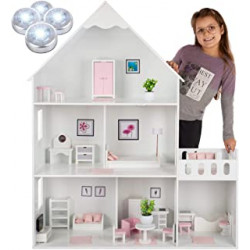 Kinderplay GS0023B Large Wooden Barbie Doll&#x27;s House Wooden Version with Pink Accessories, 38 Accessories Included, Wooden B