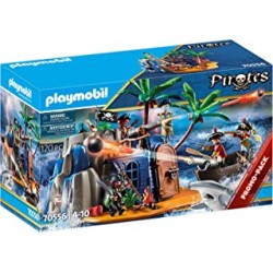 PLAYMOBIL Pirates 70556 Pirate Island with Treasure Hiding Place and Floating Boat for Children from 4 to 10 Years
