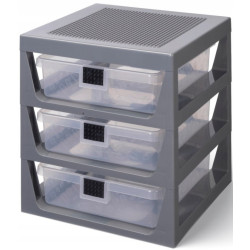 LEGO organizér s tromi zásuvkami - tmavo šedá