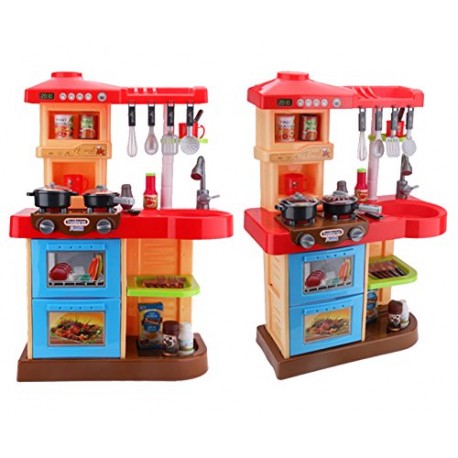 deAO Toddler Kitchen Playset My Little Chef With 30 Accessories Role Playing Game in RED