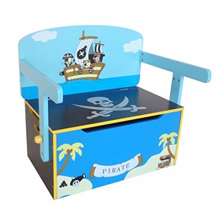 Kiddi Style Children's Pirate Wooden Convertible Toy Box, 63 x 34 x 57 cm