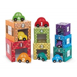 Melissa & Doug Nesting and Sorting Garages and Cars With 7 Graduated Garages and 7 Stackable Wooden Cars