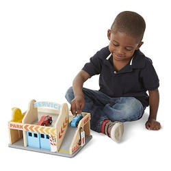 Melissa & Doug Service Station Parking Garage With 2 Wooden Cars and Drive