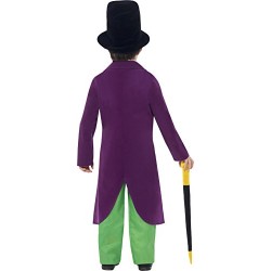 Smiffy's Children's Roald Dahl Boy's Willy Wonka Costume, Top, Trousers, Bow Tie, Hat & Cane, Roald Dahl, Size