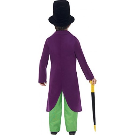 Smiffy's Children's Roald Dahl Boy's Willy Wonka Costume, Top, Trousers, Bow Tie, Hat & Cane, Roald Dahl, Size
