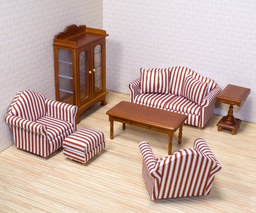 Melissa & Doug Classic Victorian Wooden and Upholstered Doll's House Living Room Furniture (9 pcs)