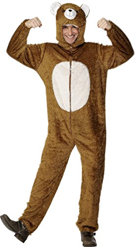 Smiffy's Adult Unisex Bear Costume, Jumpsuit with Hood, Party Animals, Serious Fun, Size L, 31680
