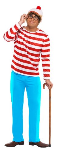 Smiffy's Men's Where's Wally? Costume, Top, Trousers, Glasses & Hat, Colour