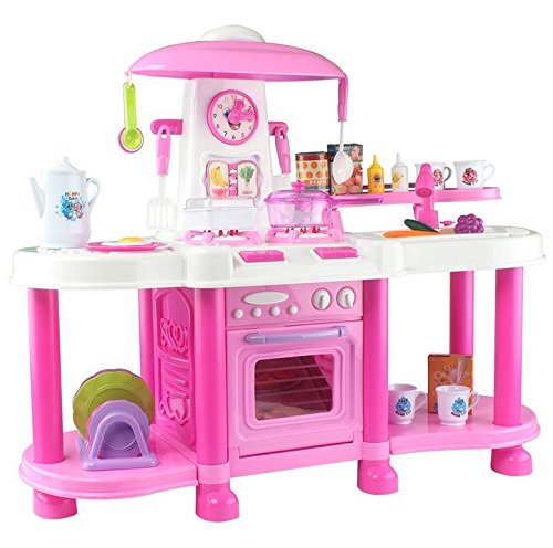 deAO Kitchen Playset with Lights and Sounds Includes Multiple Kitchen Accessories in Color
