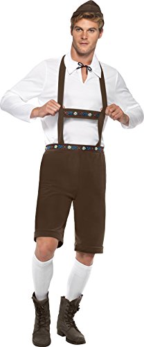 Smiffy's Adult Men's Bavarian Man Costume, Lederhosen Shorts, Braces, Top and Hat, Around the World, Serious Fun, Size