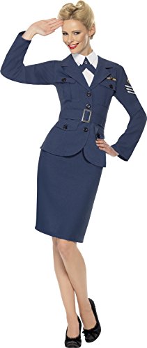 Smiffy's Adult Women's WW2 Air Force Female Captain Costume, Jacket, Skirt, Mock Shirt with Tie and Belt, Wartime 40's, Serious Fun, Size