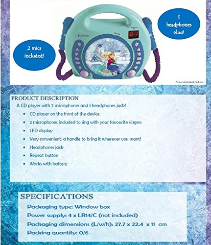 Lexibook RCDK100FZ CD Player with 2 Mics Disney Frozen