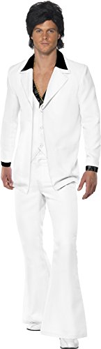 Smiffy's Adult Men's 1970's Suit Costume, Jacket With Mock Shirt and Waistcoat and Trousers, 70 Disco, Serious Fun, Size