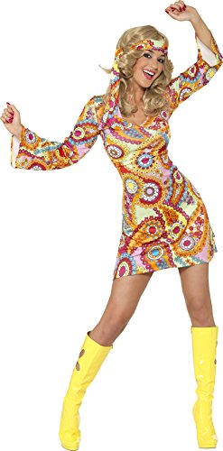 Smiffy's Adult Women's 1960's Hippie Costume, Dress and Headband, 60's Groovy Baby, Serious Fun, Size