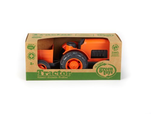Green Toys Orange Tractor Toy with Detachable Trailer