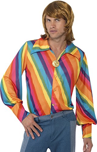 Smiffy's Adult men's Colour Shirt, Rainbow Colour Shirt, 70 Disco, Serious Fun, Size L, 35384