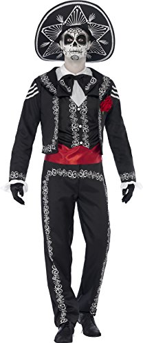 Smiffy's Adult Men's Day of the Dead Señor Bones Costume, Jacket, trousers, Mock Shirt and Hat, Day of the Dead, Halloween, Size M, 43738