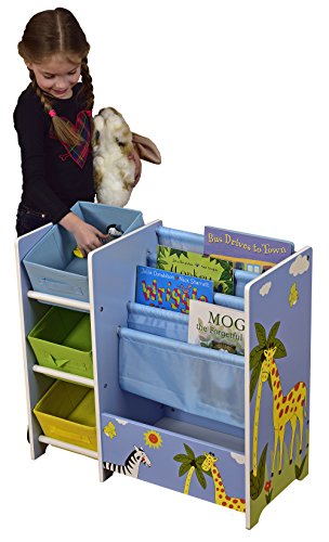 Liberty House Toys TF5007 Safari Book Display with Storage and 3 Fabric Bins