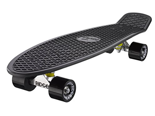 Ridge Mini Cruiser Unisex Street Skateboard Black/Black, 27 inch plastic frame, 7 speed slightly more stable abec