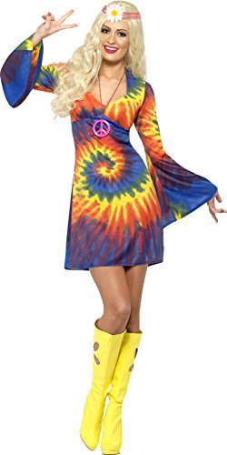 Smiffy's Adult Women's 1960's Tie Dye Costume, Dress, 60's Groovy Baby, Serious Fun, Size