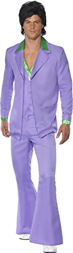 Smiffy's Adult men's Levender 1970's Suit Costume, Jacket With Mock Shirt and Waistcoat and trousers, 70 Disco, Serious Fun, Size M, 39426